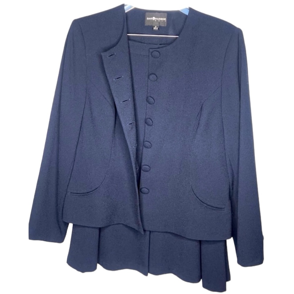Sag Harbor Suit Navy Blue 2-Piece 7-button Blazer/Flared A-Line Skirt Suit Sz 18